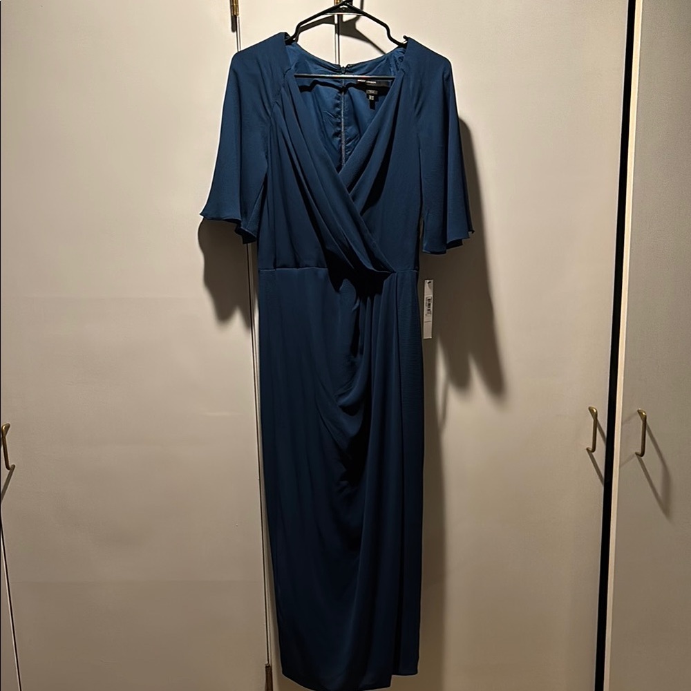 Drapey Midi Length Cocktail Dress in Deep Teal